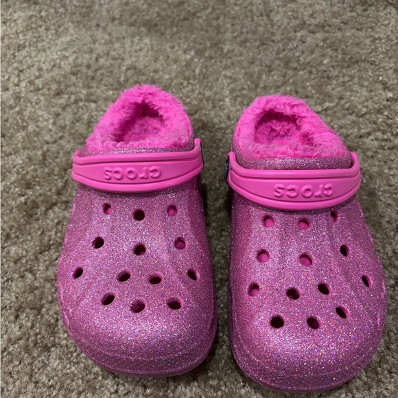 CROCS Kids Sparkly Pink Slippers - Picture 1 of 3